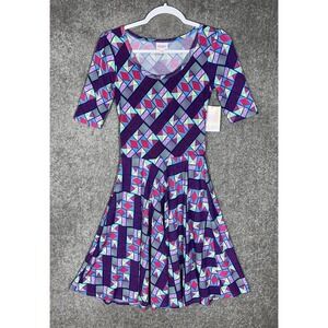 LuLaRoe Nicole Geometric Fit & Flare Swing Dress Womens Size XS‎ Stretch NWT